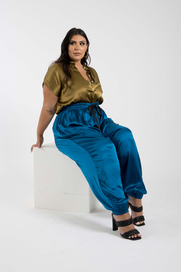 The Wardrobe Hero - Italian Silk Jogger Pant in Bedouin Blue