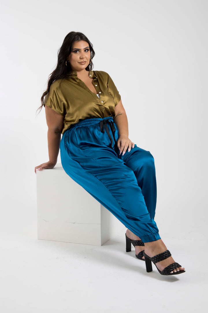 The Wardrobe Hero - Italian Silk Jogger Pant in Bedouin Blue