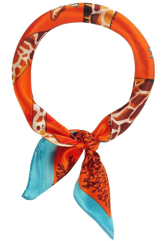 Safari print neckerchief scarf - orange/turquoise