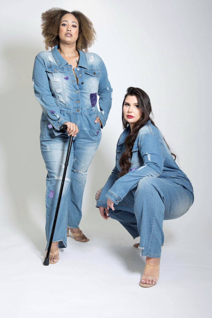 Mona's denim jumpsuit - plus size denim jumpsuit with sequins
