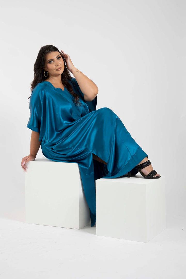 The Muse Italian Silk Charmeuse Caftan - Majestic Blue