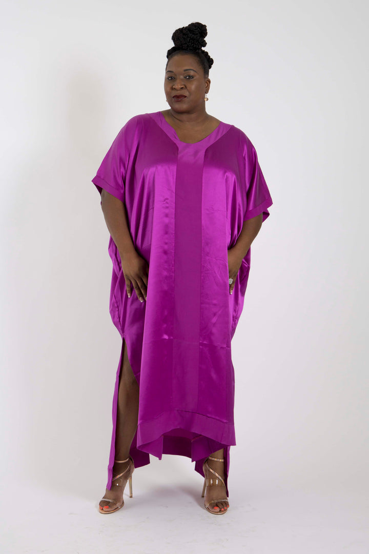 The Muse Italian Silk Charmeuse Caftan - Purple