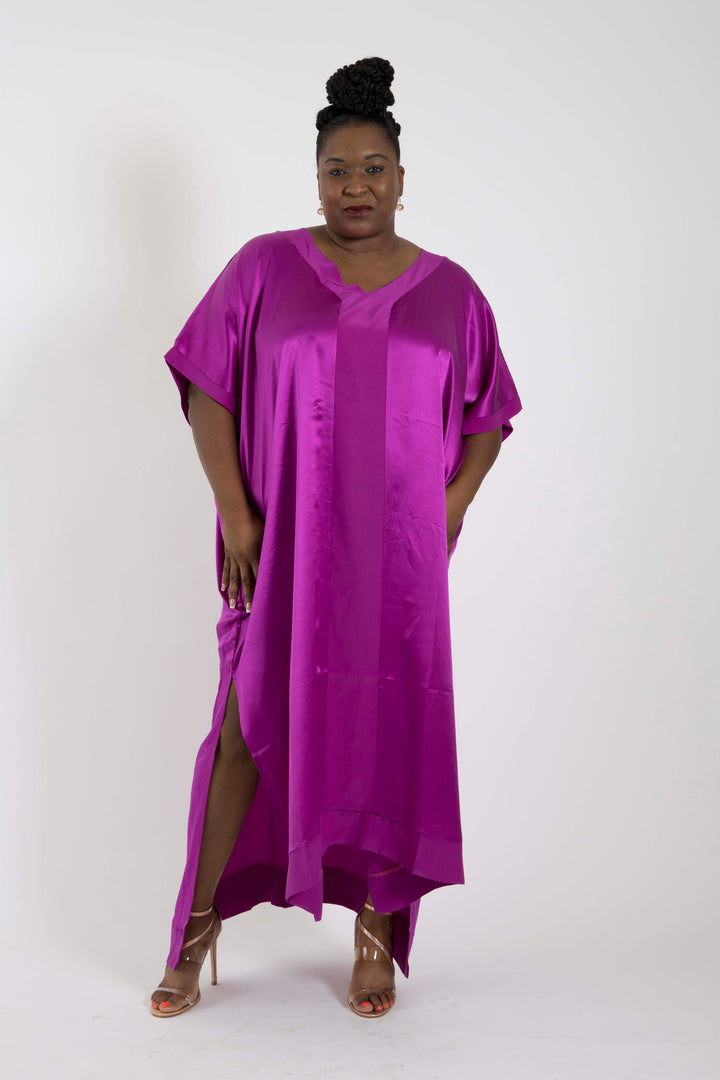 The Muse Italian Silk Charmeuse Caftan - Purple