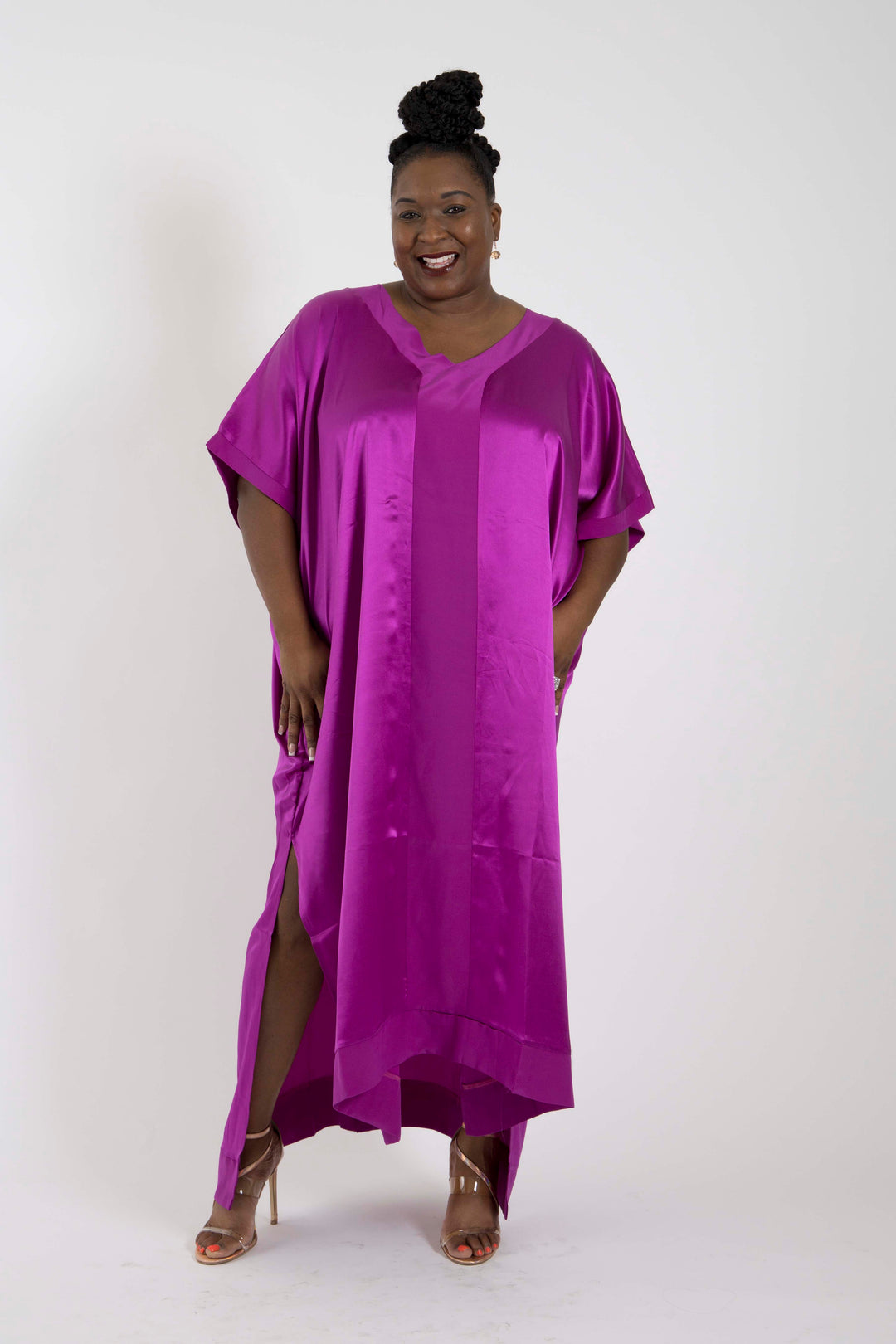 The Muse Italian Silk Charmeuse Caftan - Purple