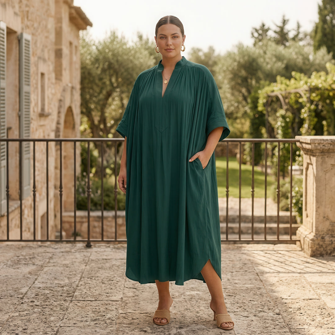 The Traveler Caftan - Plus Size Dress Crafted in Velora 1/2 / Emerald The Traveler Caftan - Plus Size Dress Crafted in Velora 1/2 / Emerald