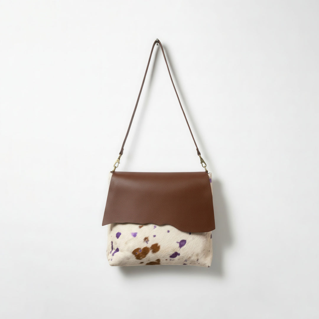 cowhide purple leather messenger bag