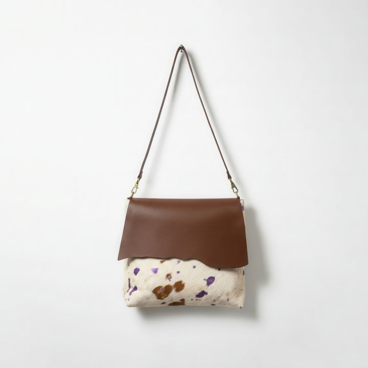 cowhide purple leather messenger bag
