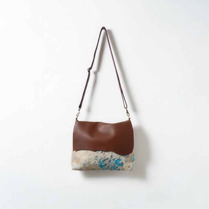 cowhide messenger bag crossbody blue