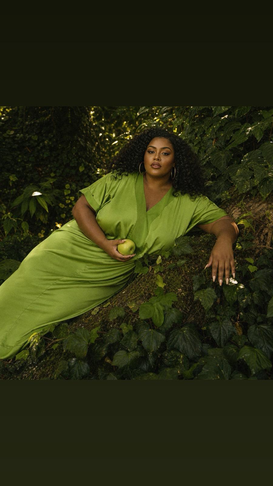 The Muse Italian Silk Charmeuse Caftan - Pearl Green