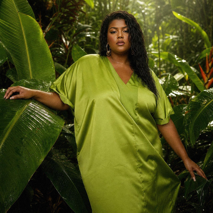 The Muse Italian Silk Charmeuse Caftan - Pearl Green