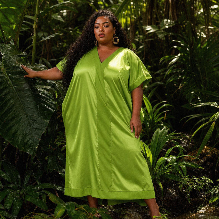 The Muse Italian Silk Charmeuse Caftan - Pearl Green