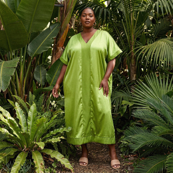 The Muse Italian Silk Charmeuse Caftan - Pearl Green