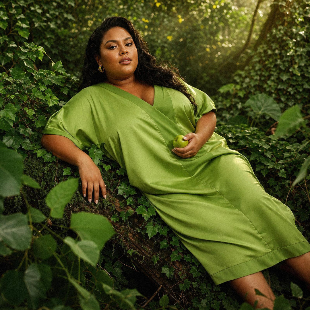 The Muse Italian Silk Charmeuse Caftan - Pearl Green