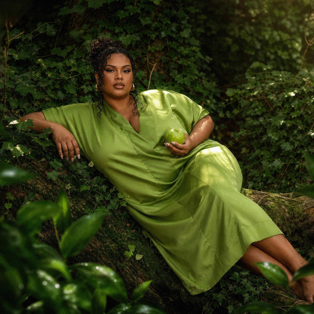 The Muse Italian Silk Charmeuse Caftan - Pearl Green