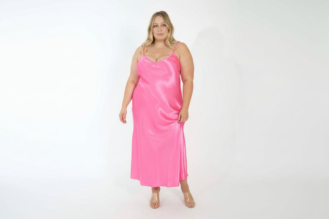 plus size pink slip dress Sakmal Loose Fit Plus Size Summer Dresses Graphic with Pocket Comfort Fit Pink Sleeveless Maxi Slip Dress, Women's, Size: Medium