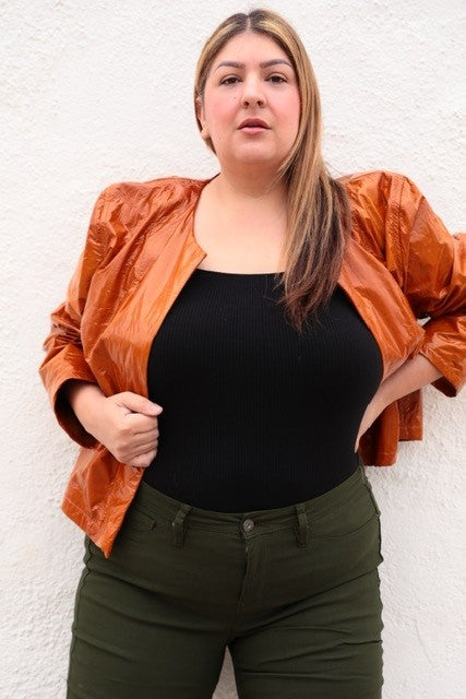 The Barre Leather Jacket in Pumpkin Paper