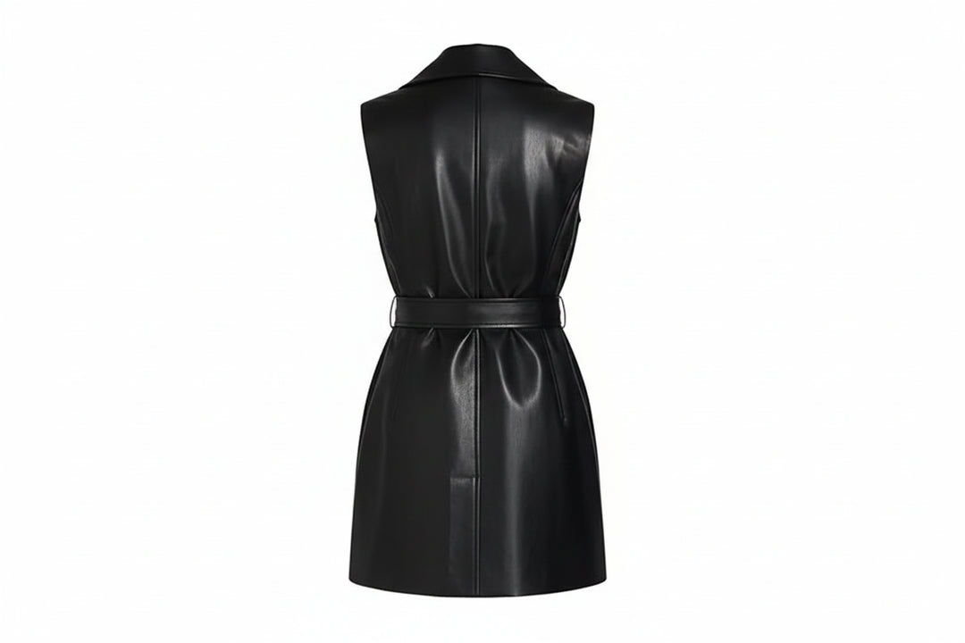 leather vest dress Sateen Belted Leather Vest Dress