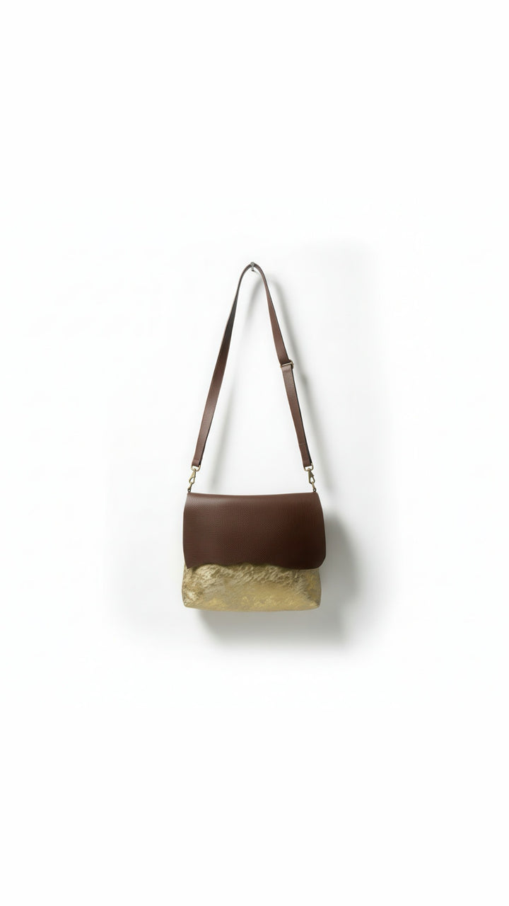 gold leather messenger bag