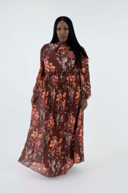 Autumn color long sleeve maxi dress