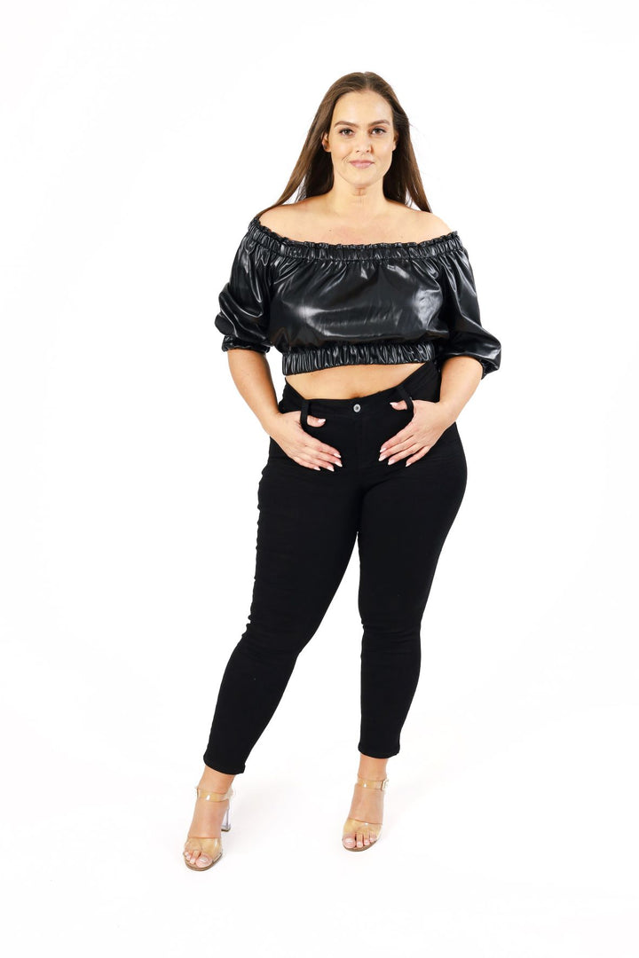 The Sandy Faux Leather Crop Top in Black