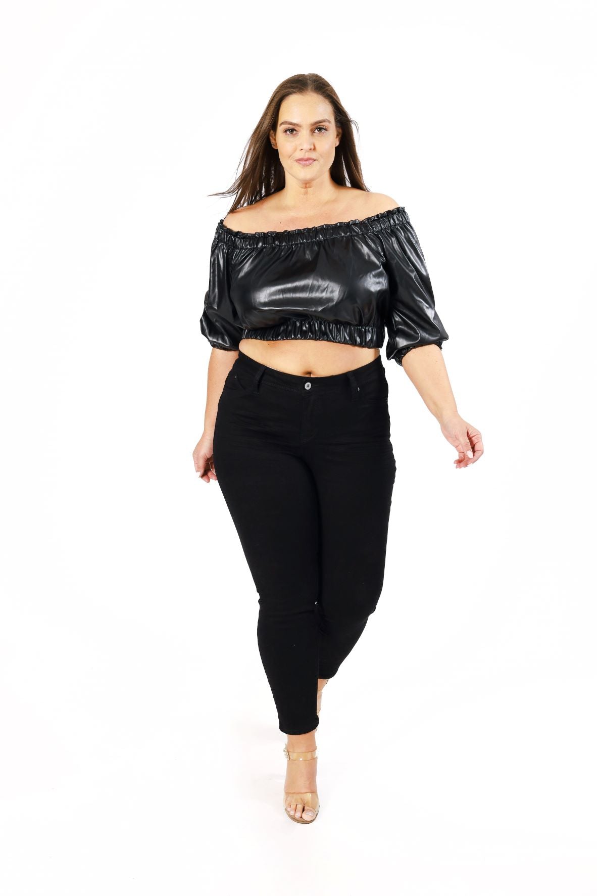 The Sandy Faux Leather Crop Top in Black