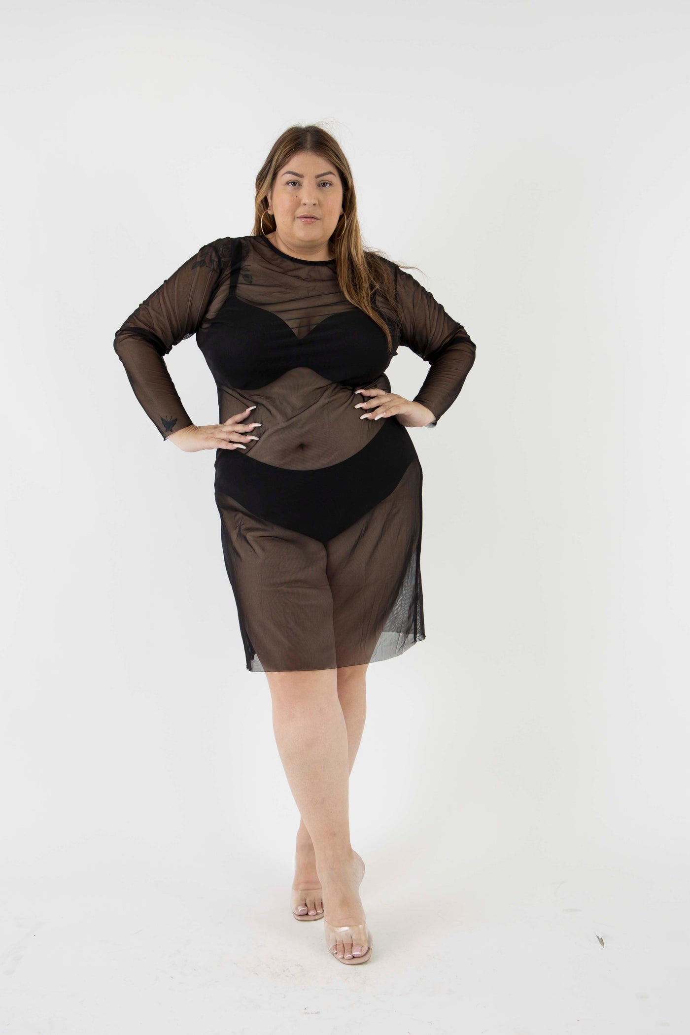 The Ghost Mesh Xray Dress with a Jewel Neckline - Assorted Colors