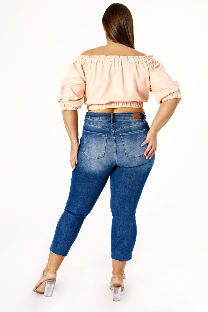 The Sandy Faux Leather Crop Top in Pink