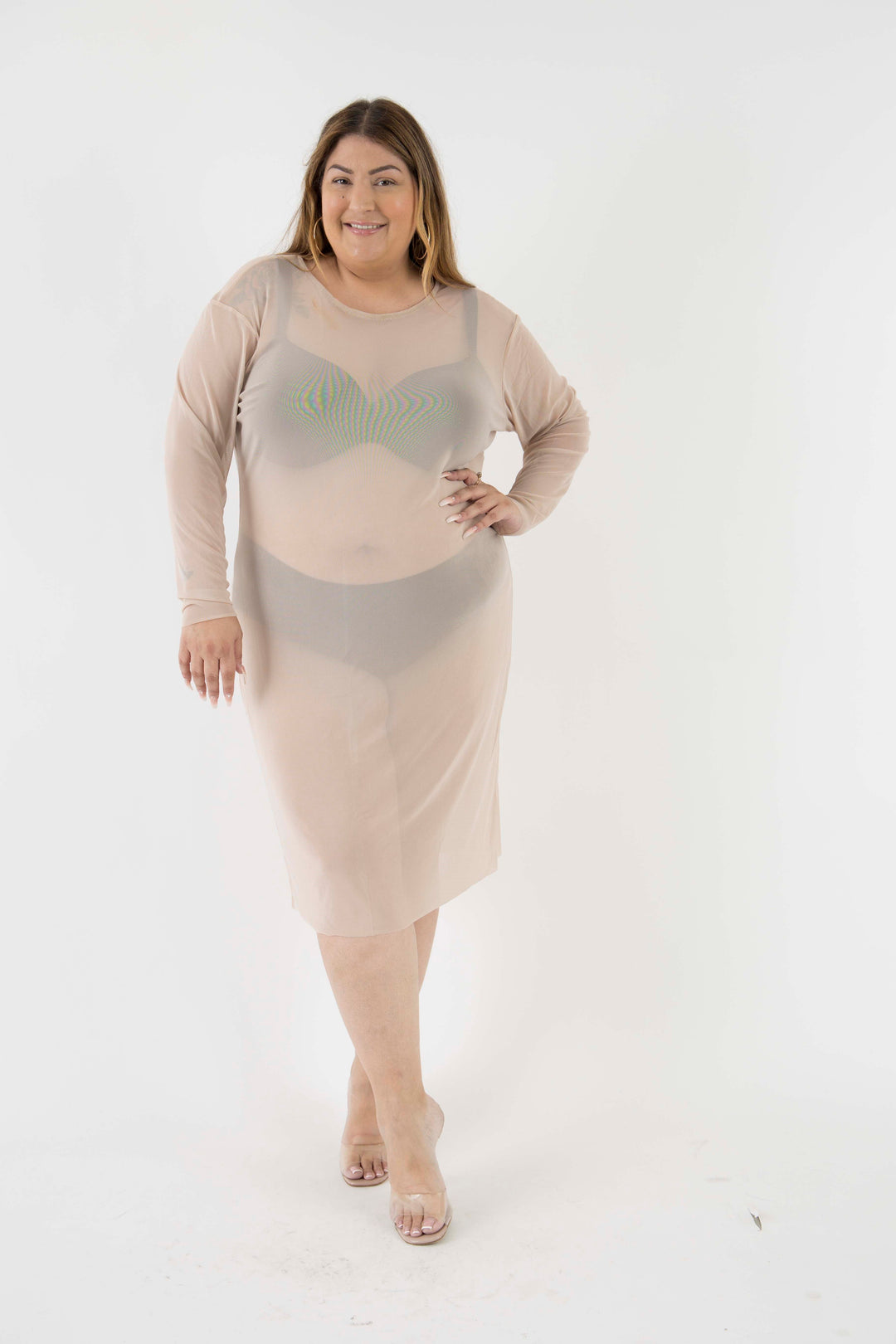 Shop The Ghost Mesh Xray Dress | Luxury Plus Size Mesh Dress three/four / Safety Orange Shop The Ghost Mesh Xray Dress | Luxury Plus Size Mesh Dress three/four / Safety Orange