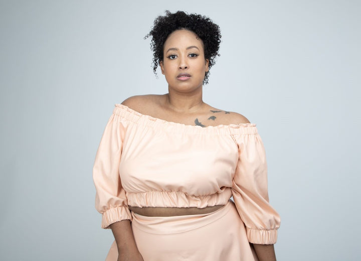 The Sandy Faux Leather Crop Top in Pink