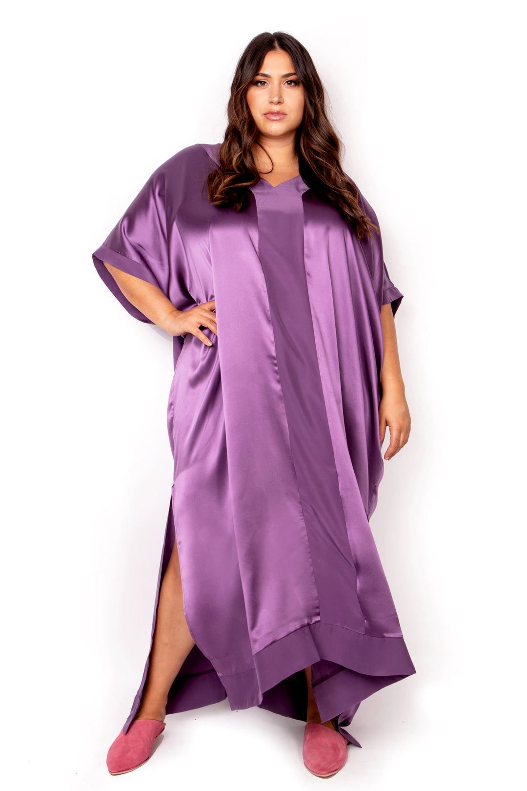 silk caftan dress The Muse Italian Silk Caftan with V neckline – Sante Grace