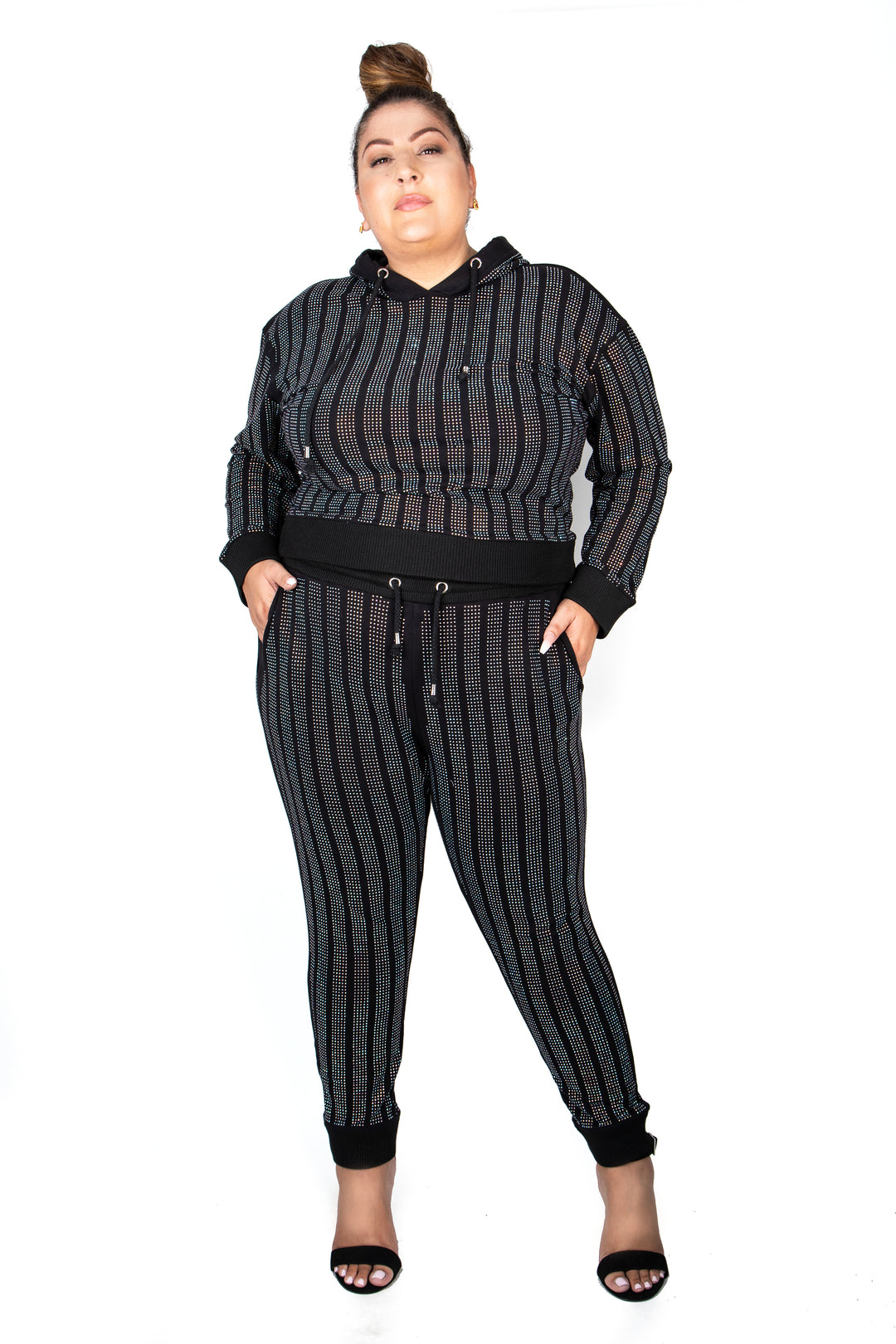 Gray Mirror Ball Sequin Stripe Sweat suit