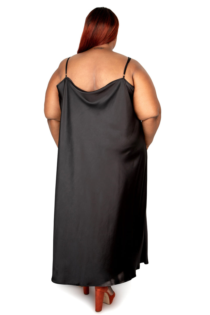 Sante Grace Black Bias Cut Slip dress - back view