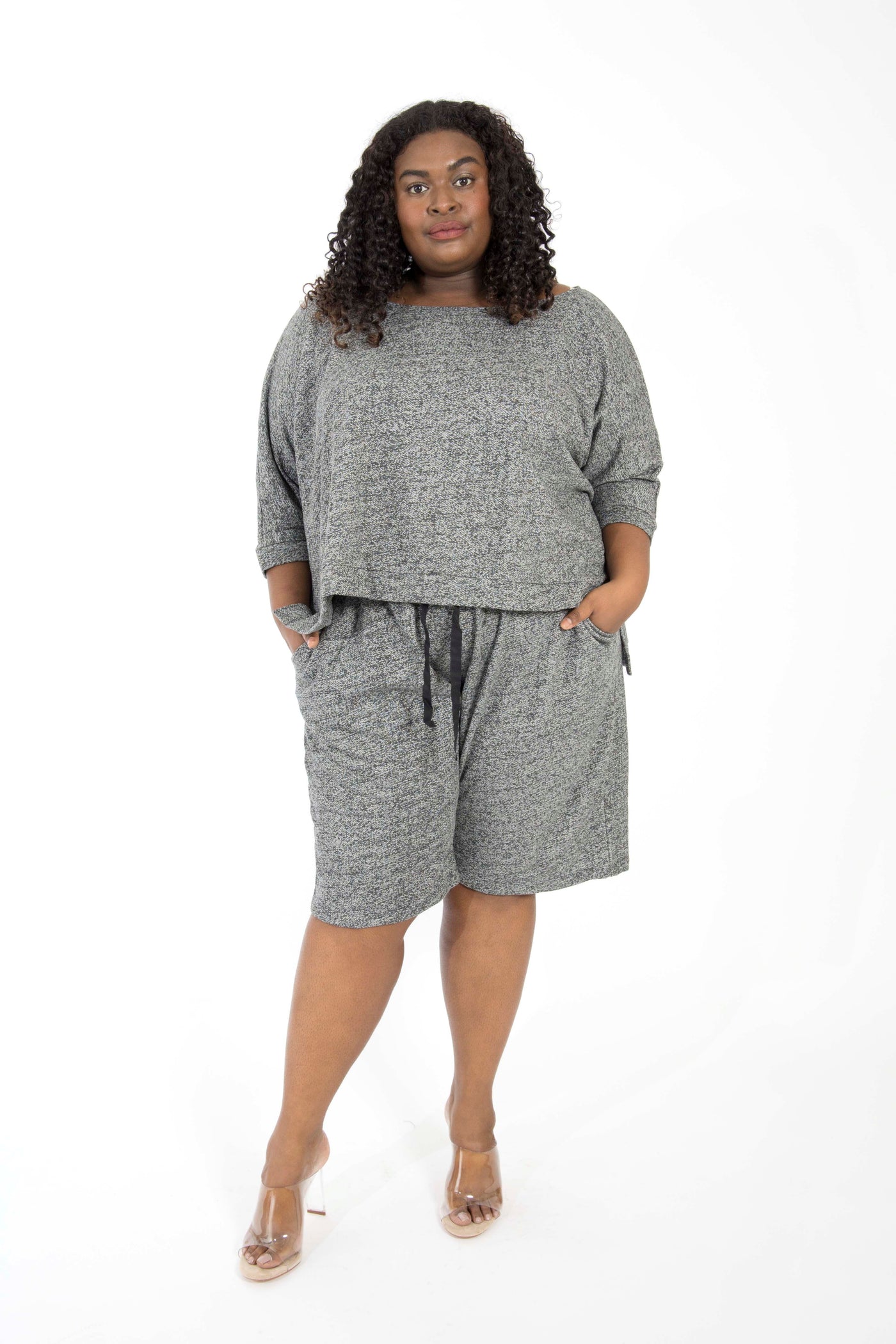 The Something the Lord Made French Terry Two Piece in Mottled Dark Grey with Side pocket