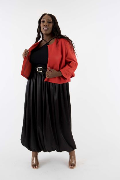 Collarless Barre Leather Jacket in Cherry Red