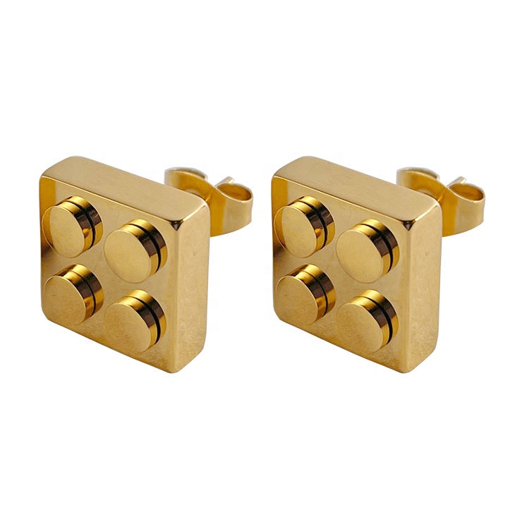 18K Gold Plated  Stainless Steel Lego Earrings