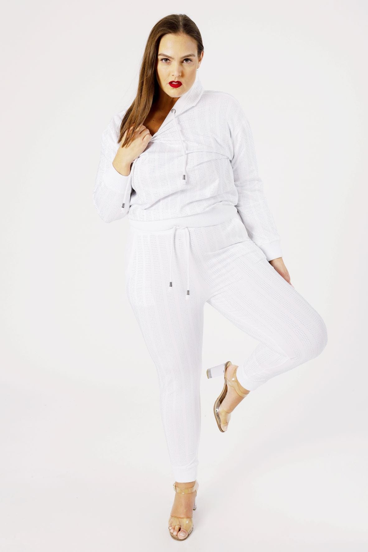 White Mirror Ball Sequin Stripe Sweat suit